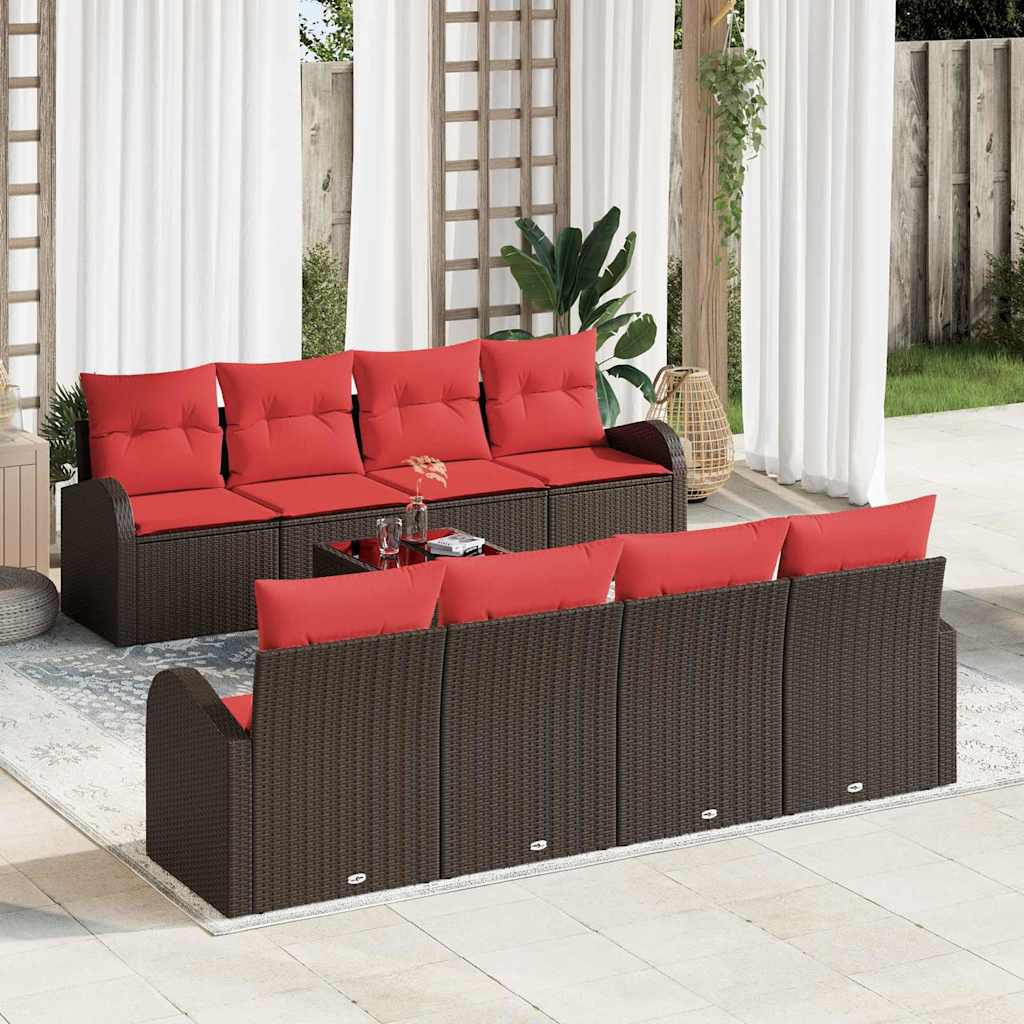 vidaXL Sofa Set mit Kissen 9 pcs Beige und Rot Poly-Rattan