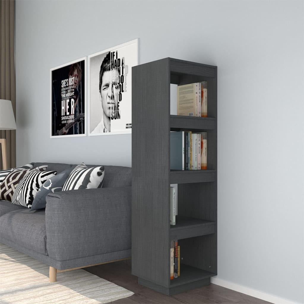 vidaXL Bücherregal/Raumteiler Grau 40x35x135 cm Massivholz Kiefer