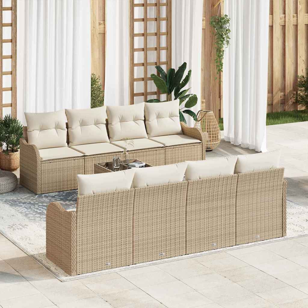 vidaXL Gartensofa-set mit Kissen mit Speicher 9 pcs Beige und Creme