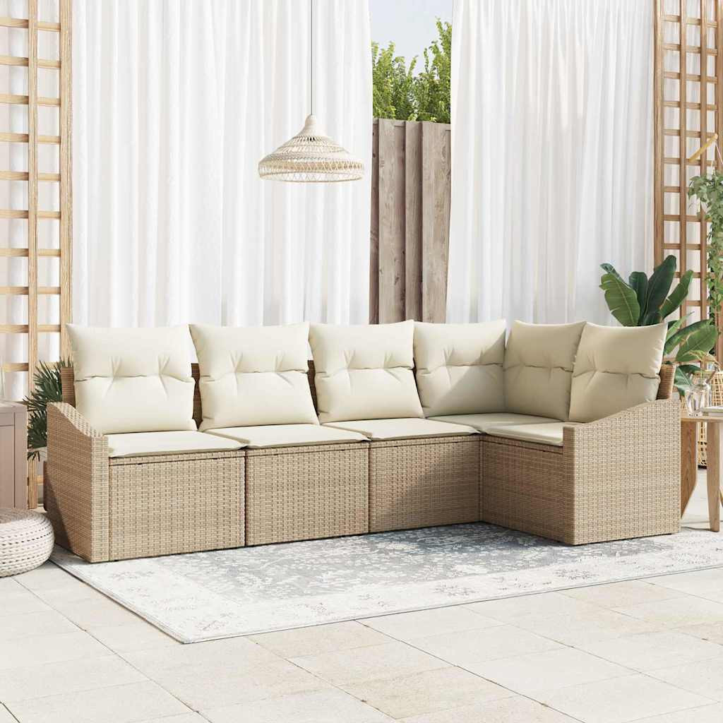 vidaXL Gartensofa-set mit Kissen 5 pcs Beige und Weiß Poly-Rattan