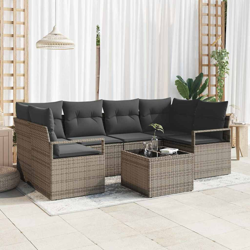 vidaXL Garten-Sofa-Set 7 pcs Grau Poly-Rattan und Stahl und Glas