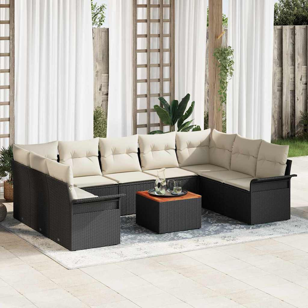 vidaXL Gartensofa-set 10 pcs Schwarz und Creme Poly-Rattan