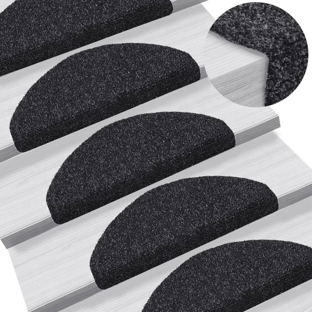 vidaXL Stufenmatten Selbstklebend 5 Stk. 65x21x4 cm Schwarz Halbrund Groß