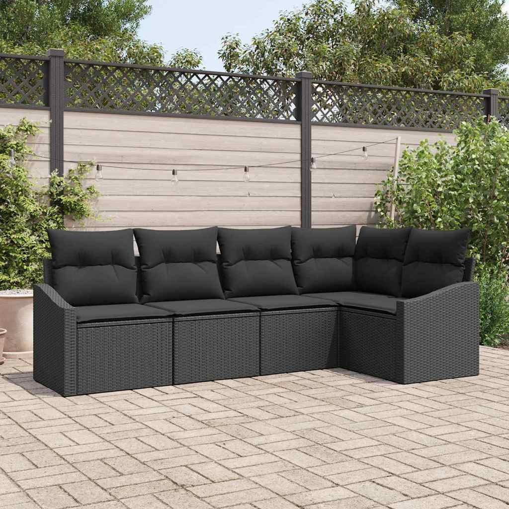 vidaXL Gartensofa-set mit Kissen 5 pcs Schwarz Poly-Rattan