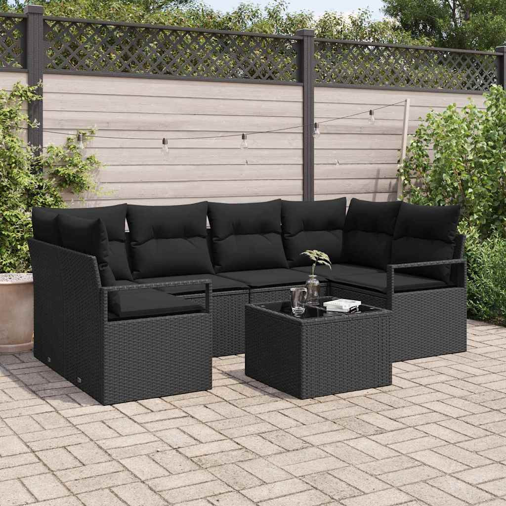 vidaXL Garten-Sofa-Set 7 pcs Schwarz Poly-Rattan und Stahl und Glas