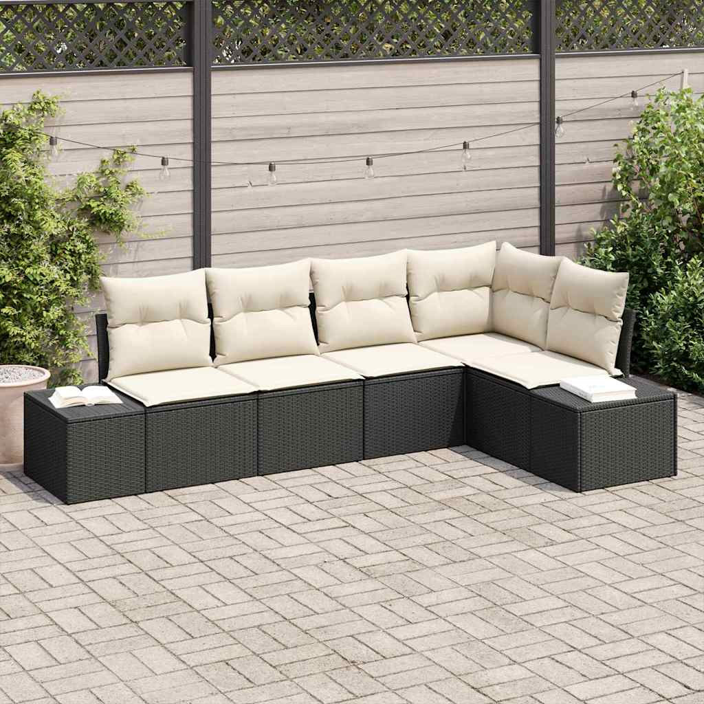 vidaXL Gartensofa-set mit Speicher 5 pcs Schwarz und Creme Poly-Rattan