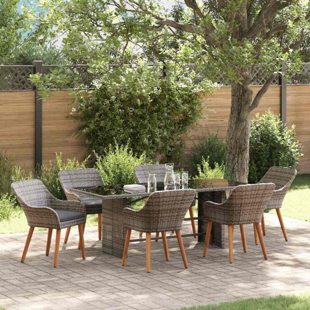 vidaXL Garten Essgruppe mit Kissen 7 pcs Grau Poly-Rattan