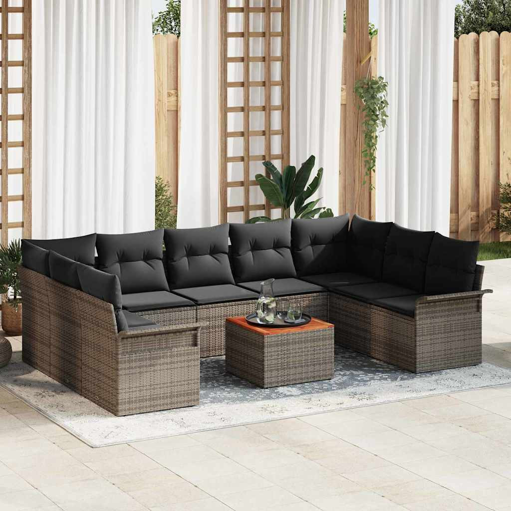 vidaXL Gartensofa-set mit Speicher 10 pcs Grau Poly-Rattan