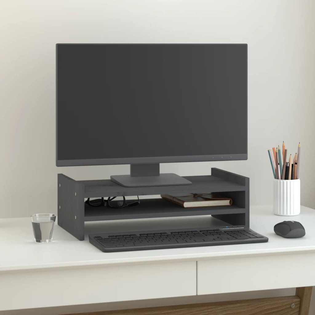 vidaXL Monitorständer Grau 50x27x15 cm Massivholz Kiefer