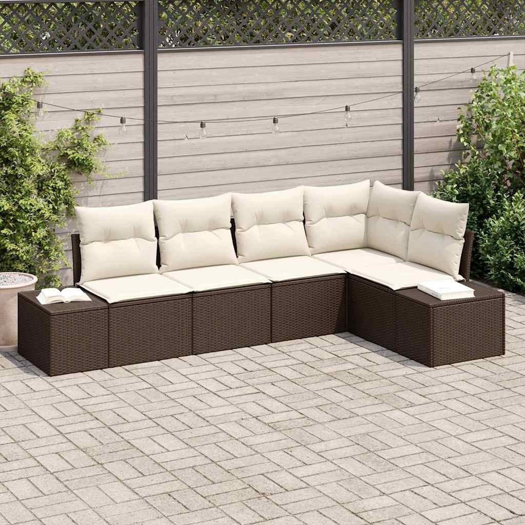 vidaXL Gartensofa-set mit Speicher 5 pcs Braun und Creme Poly-Rattan