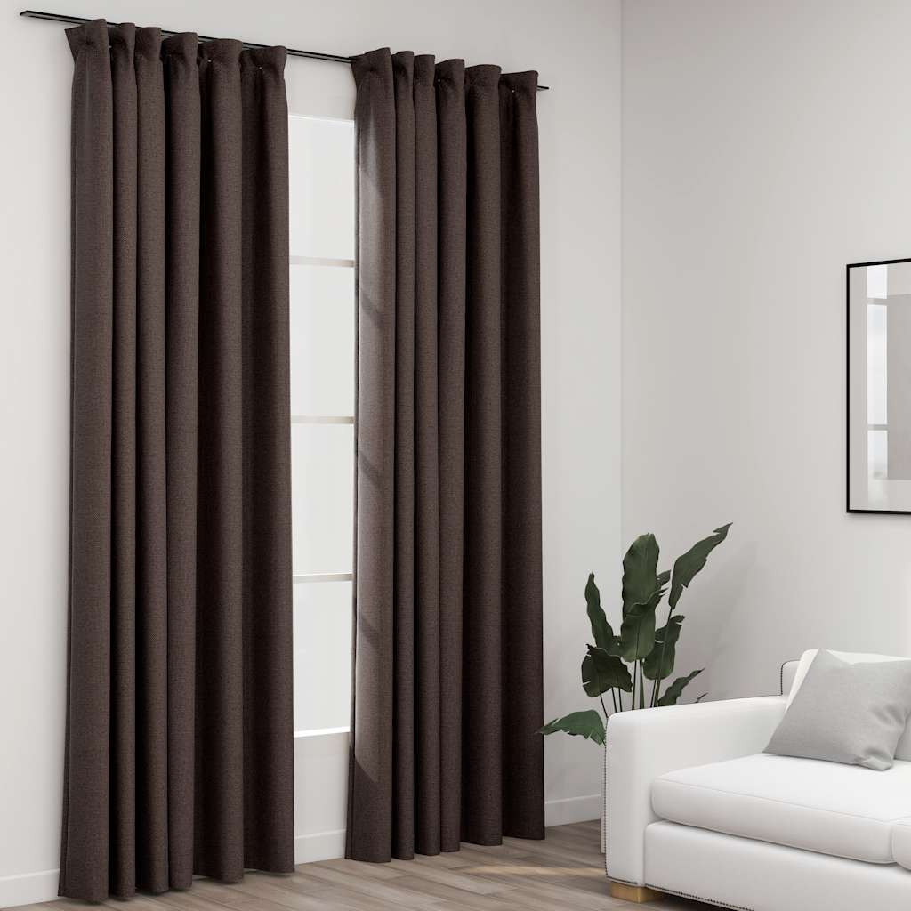 vidaXL Verdunkelungsvorhänge Haken Leinenoptik 2 Stk. Taupe 140x225 cm