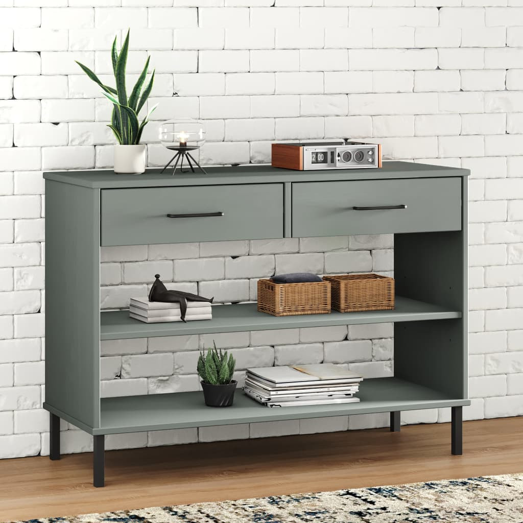 vidaXL Konsolenschrank OSLO mit Metallbeinen Grau Massivholz Kiefer
