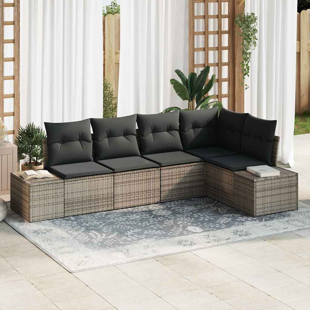 vidaXL Gartensofa-set mit Speicher 5 pcs Grau Poly-Rattan