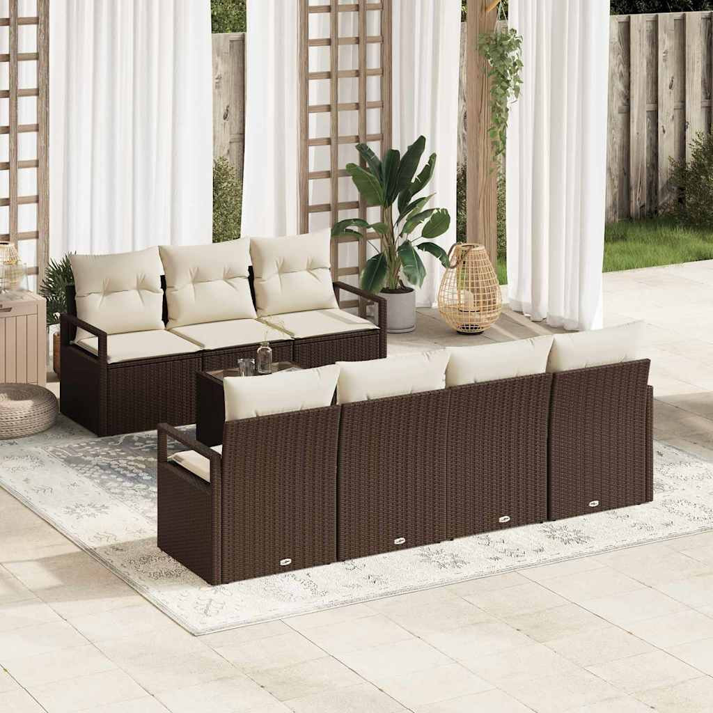 vidaXL Gartensofa-set mit Kissen 8 pcs Braun und Creme Poly-Rattan