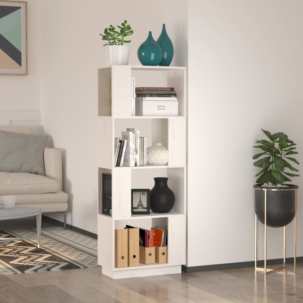 vidaXL Bücherregal/Raumteiler Weiß 51x25x132 cm Massivholz Kiefer
