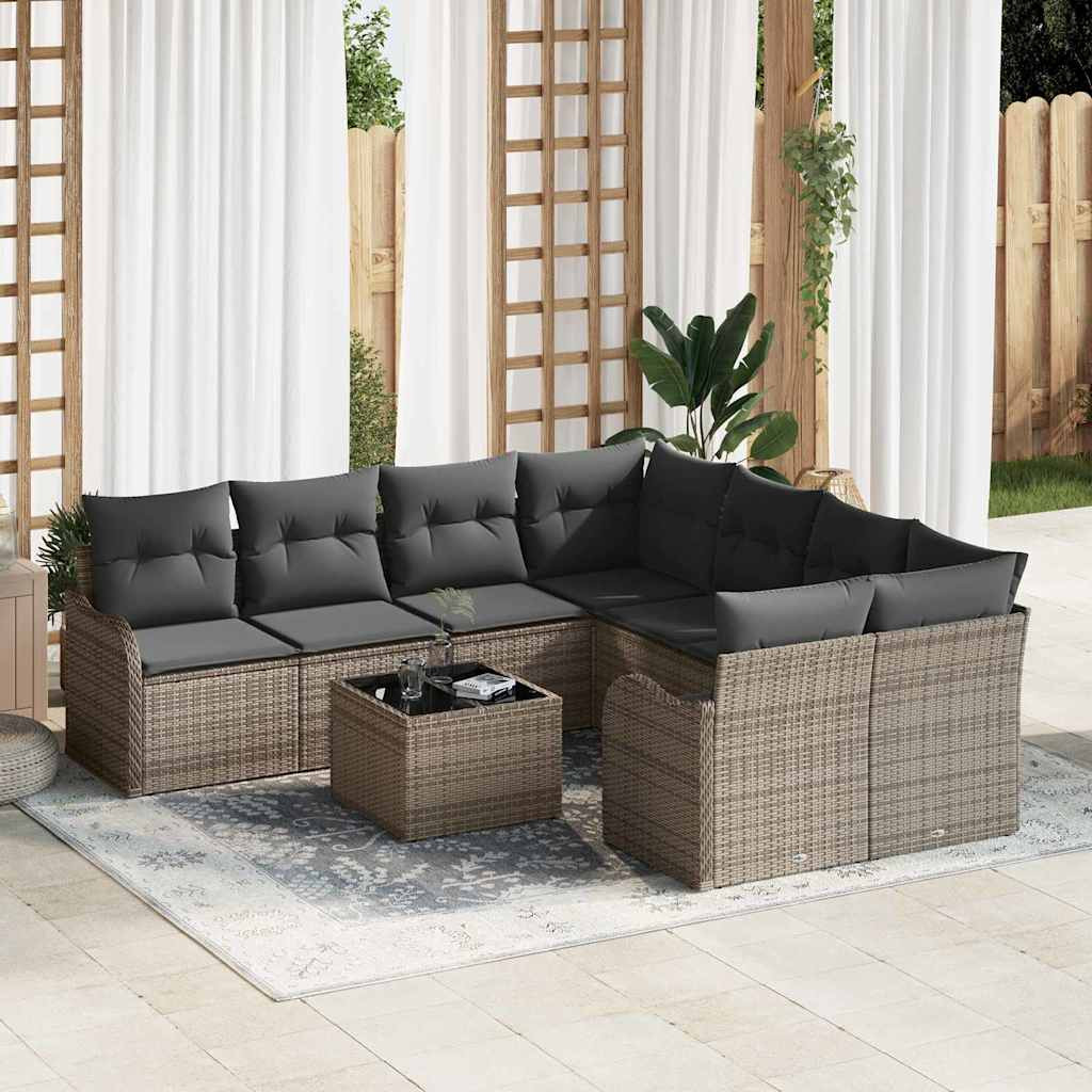 vidaXL Gartensofa-set 9 pcs Grau Poly-Rattan und Stahl und Glas
