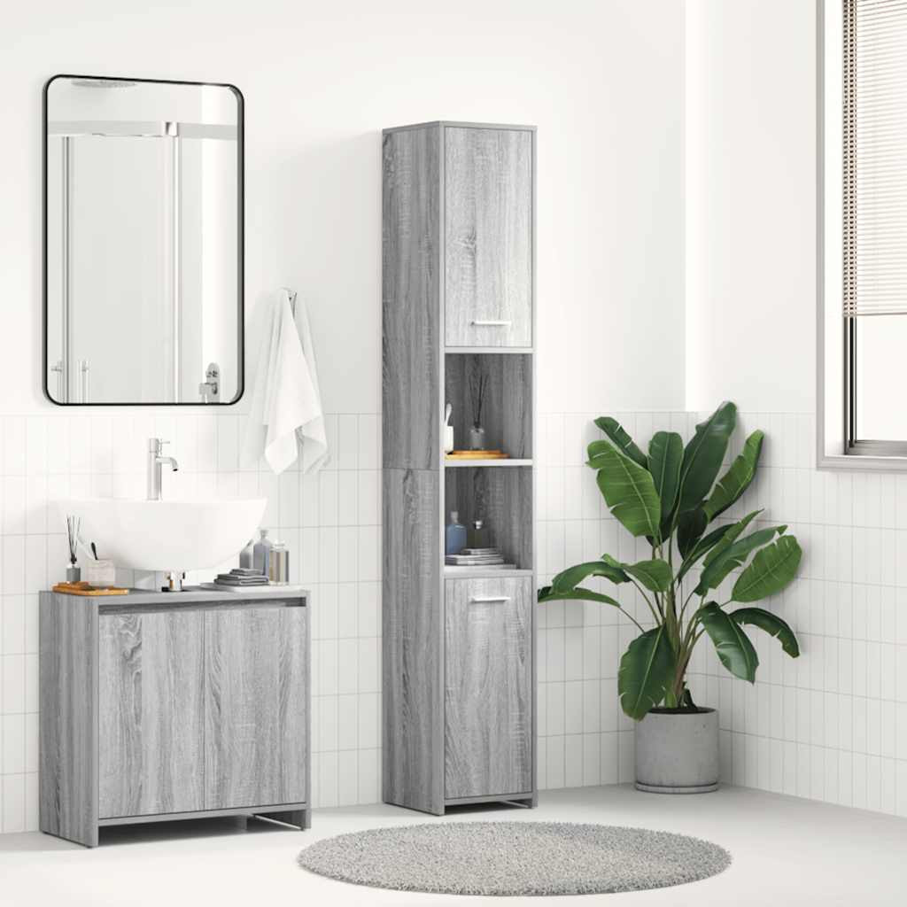 vidaXL Badezimmerschrank Grau Sonoma 30x30x183,5 cm Holzwerkstoff