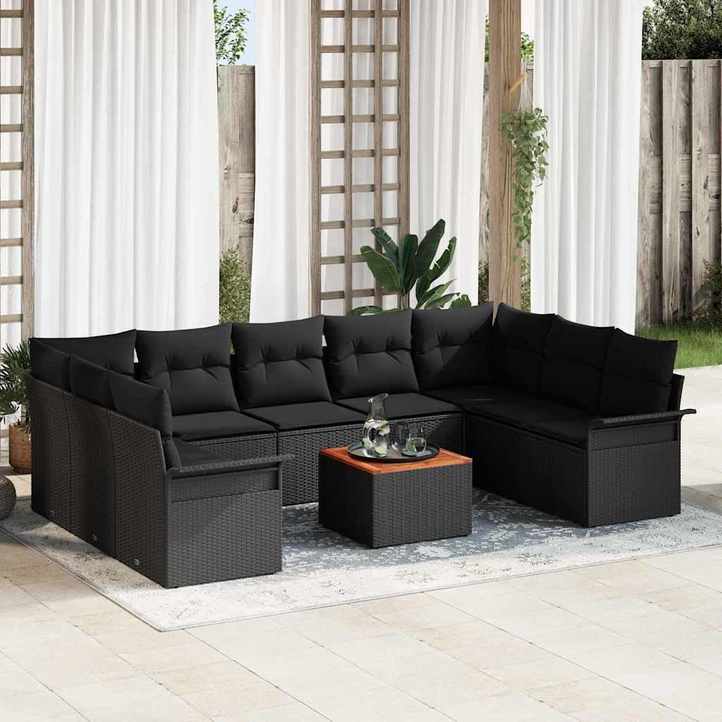 vidaXL Gartensofa-set mit Speicher 10 pcs Schwarz Poly-Rattan