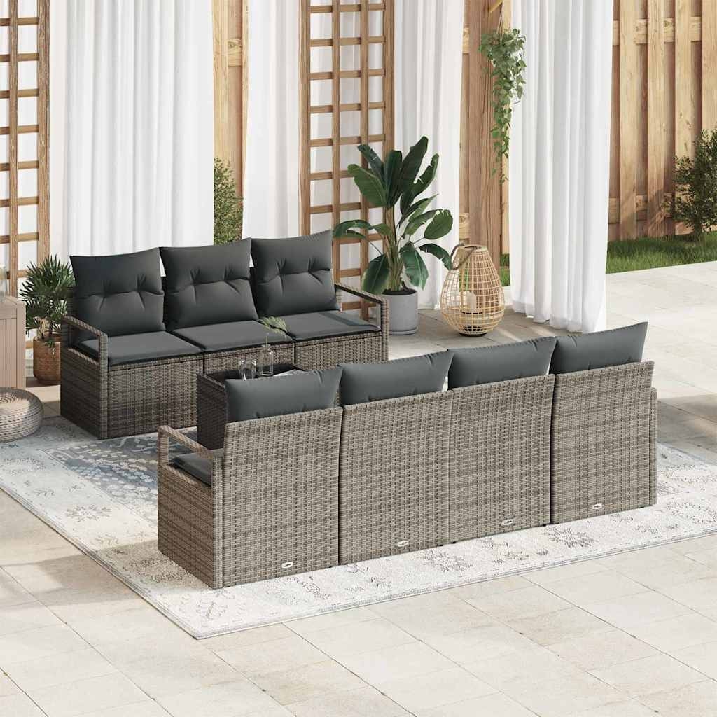 vidaXL Gartensofa-set mit Kissen mit Speicher 8 pcs Grau Poly-Rattan