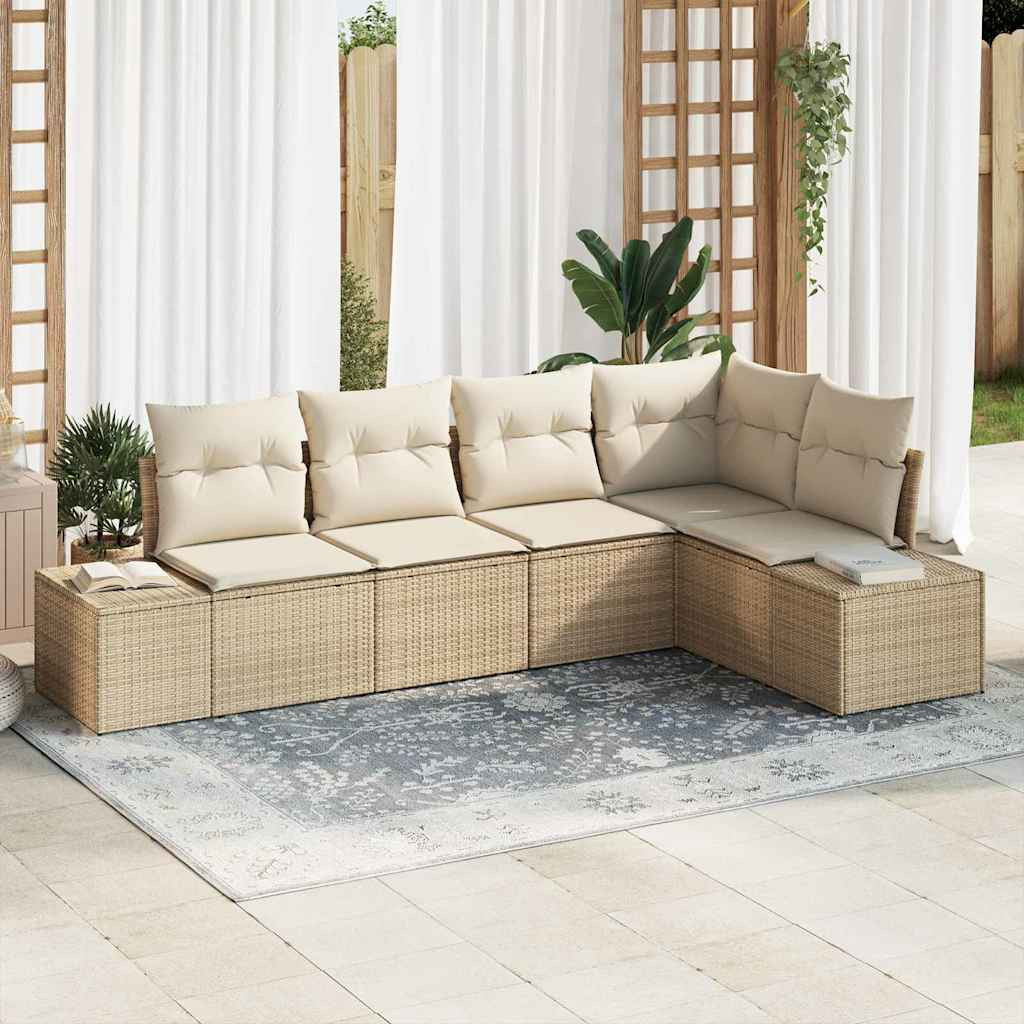 vidaXL Gartensofa-set mit Speicher 5 pcs Beige und Creme Poly-Rattan