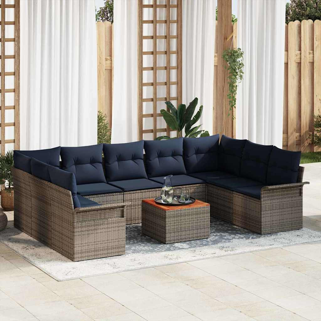 vidaXL Gartensofa-set 10 pcs Grau und Marineblau Poly-Rattan
