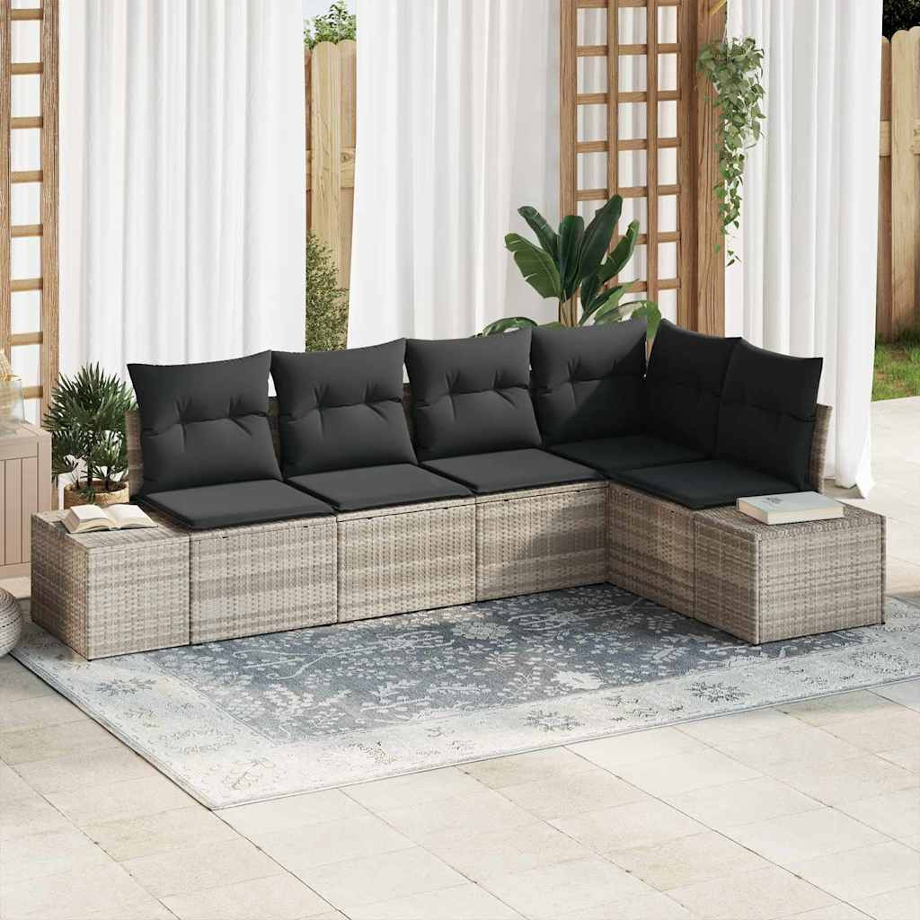 vidaXL Gartensofa-set mit Speicher 5 pcs Hellgrau Poly-Rattan