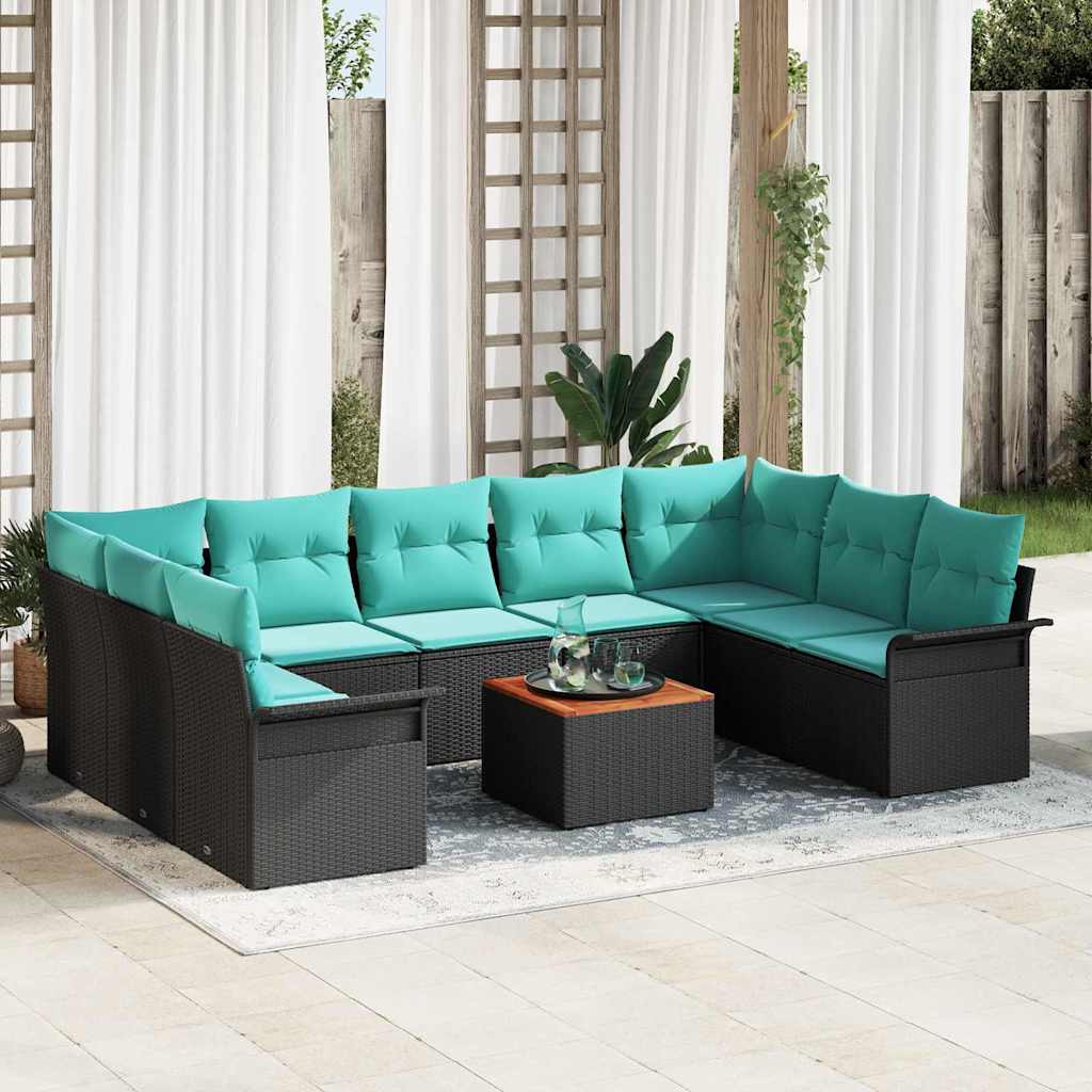 vidaXL Gartensofa-set 10 pcs Schwarz und Türkis Poly-Rattan