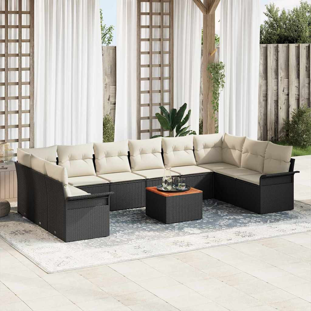 vidaXL Gartensofa-set 11 pcs Schwarz und Creme Poly-Rattan