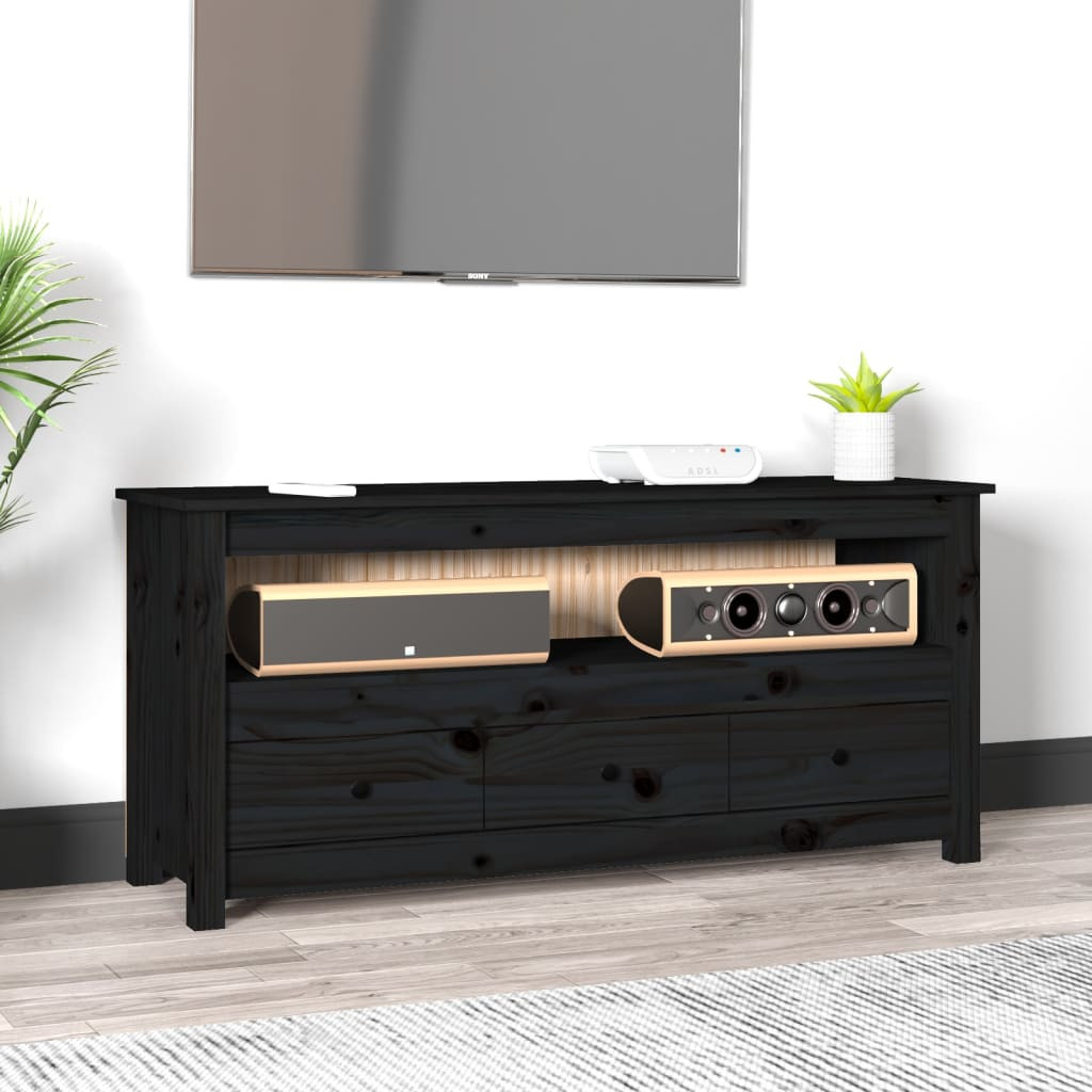 vidaXL TV-Schrank Schwarz 114x35x52 cm Massivholz Kiefer