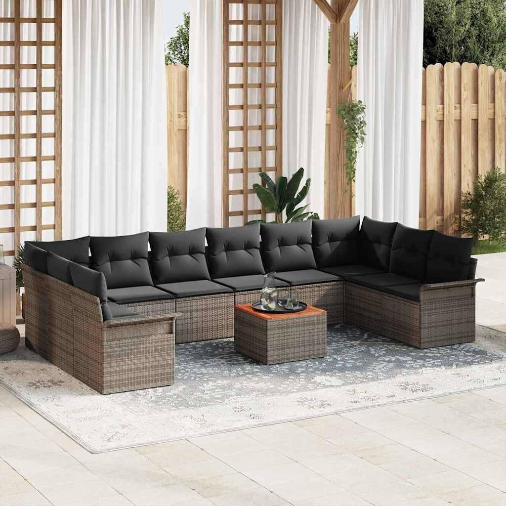 vidaXL Gartensofa-set mit Speicher 11 pcs Grau Poly-Rattan