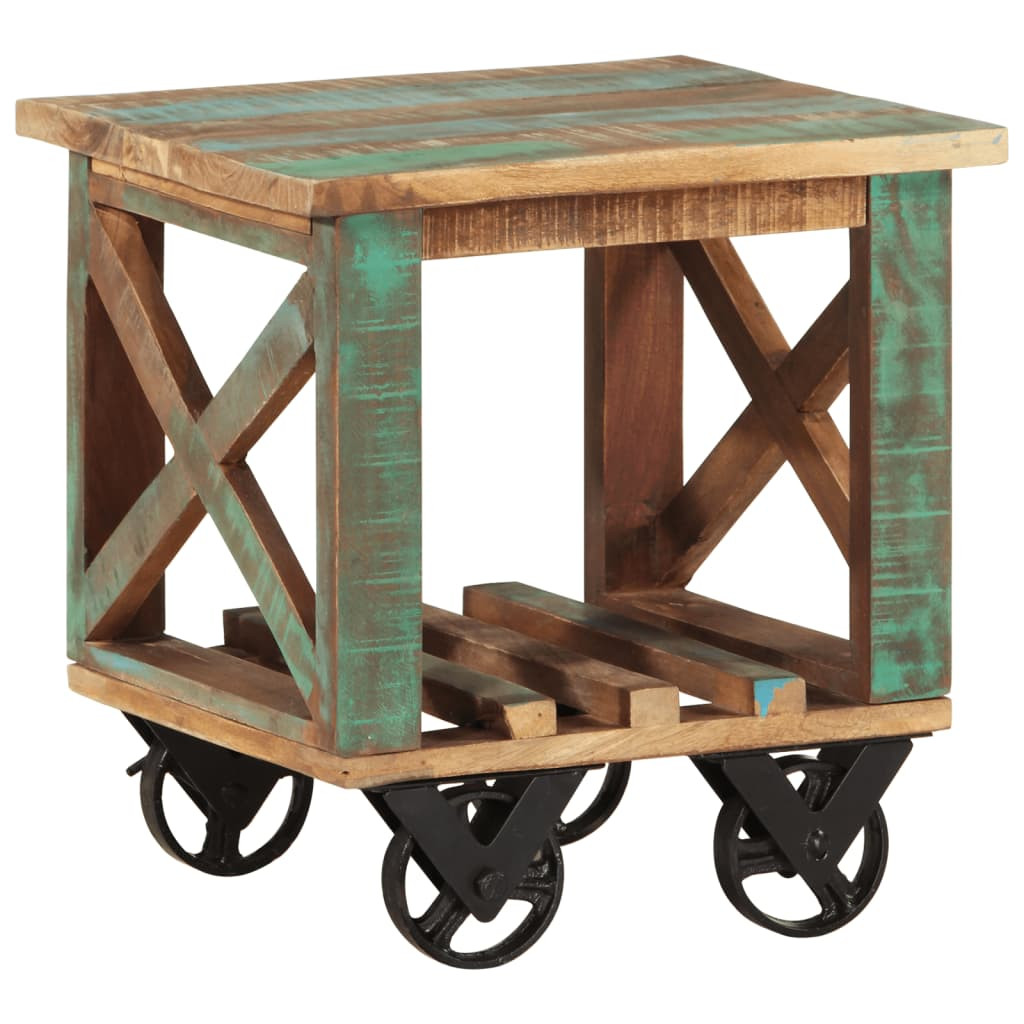 vidaXL Beistelltisch mit Rädern 40x40x42 cm Altholz Massiv