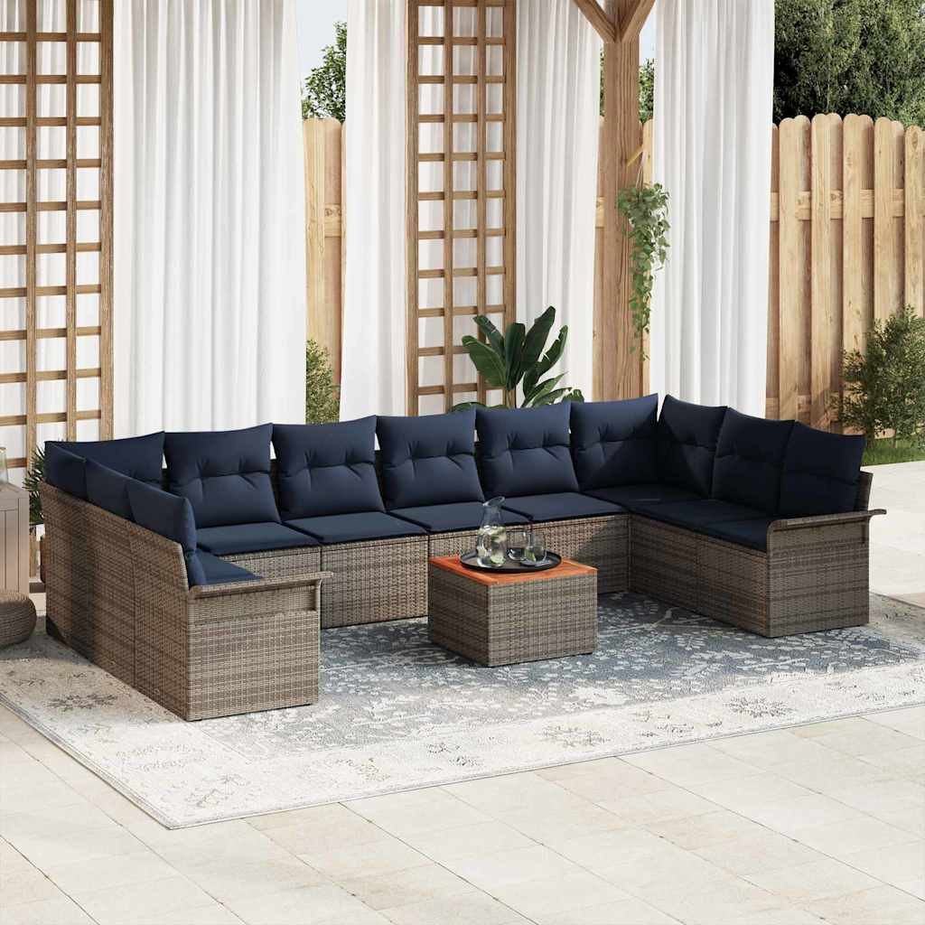 vidaXL Gartensofa-set 11 pcs Grau und Marineblau Poly-Rattan