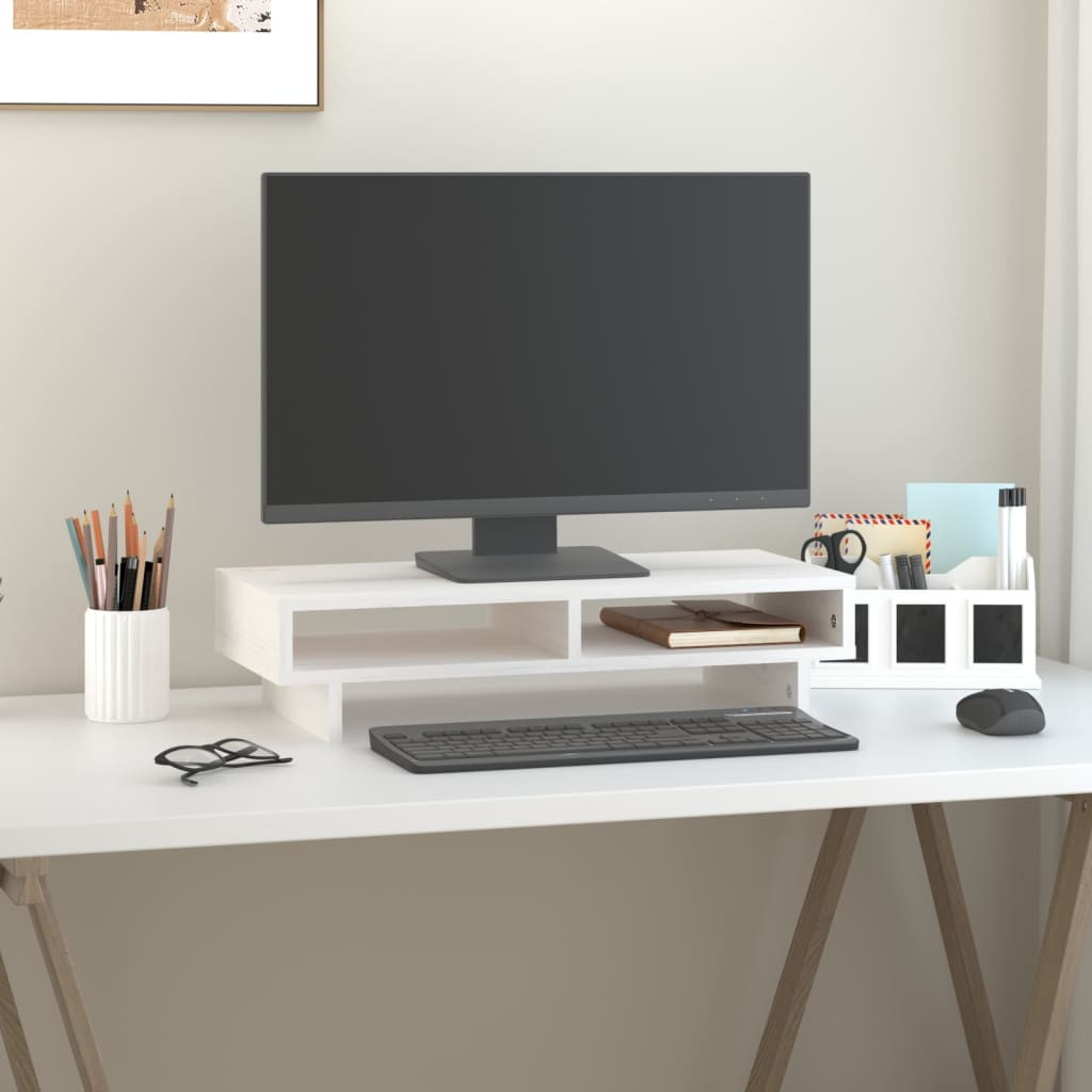 vidaXL Monitorständer Weiß 60x27x14 cm Massivholz Kiefer