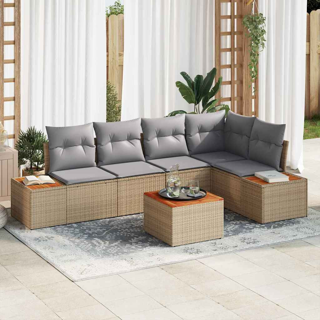 vidaXL Garten-Sofa-Set mit Kissen 6 pcs Beige und Hellgrau Poly Rattan