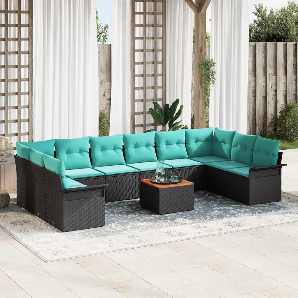 vidaXL Gartensofa-set 11 pcs Schwarz und Türkis Poly-Rattan
