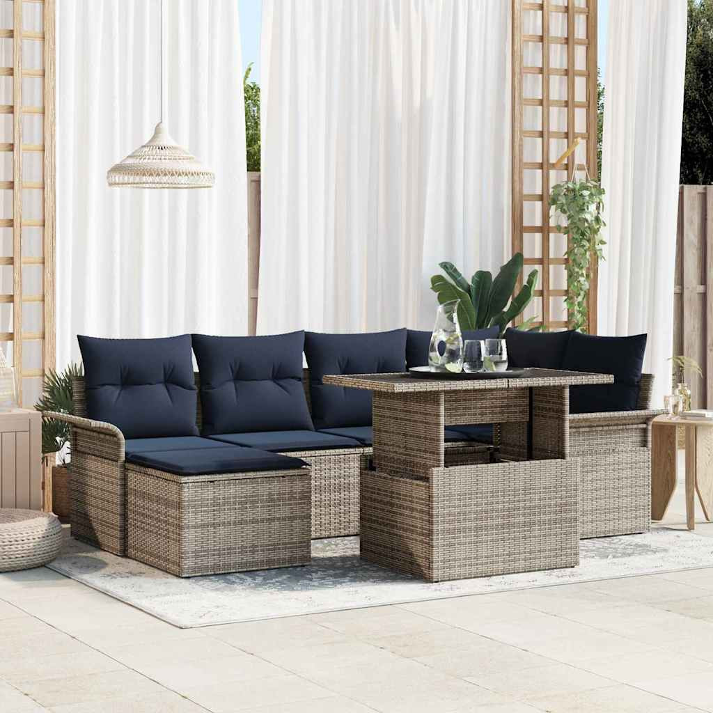 vidaXL Gartensofa-set mit Kissen mit Speicher 7 pcs Grau Poly Rattan