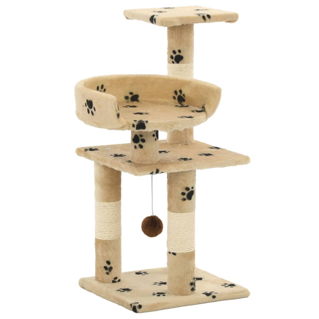 vidaXL Katzen-Kratzbaum mit Sisal-Säulen 65 cm Pfoten-Aufdruck Beige