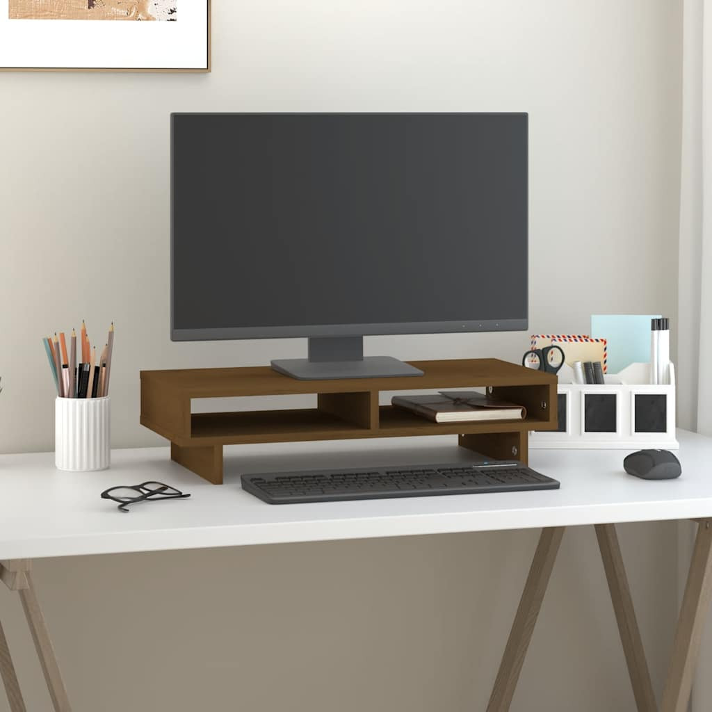 vidaXL Monitorständer Honigbraun 60x27x14 cm Massivholz Kiefer
