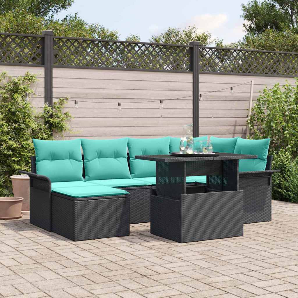 vidaXL Gartensofa-set mit Kissen 7 pcs Schwarz Poly Rattan