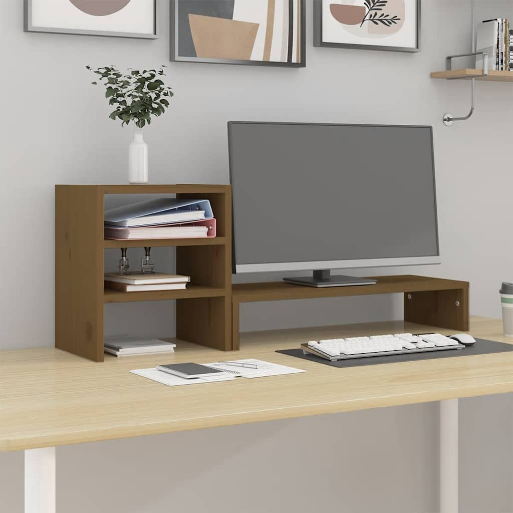 vidaXL Monitorständer Honigbraun 81x20x30 cm Massivholz Kiefer