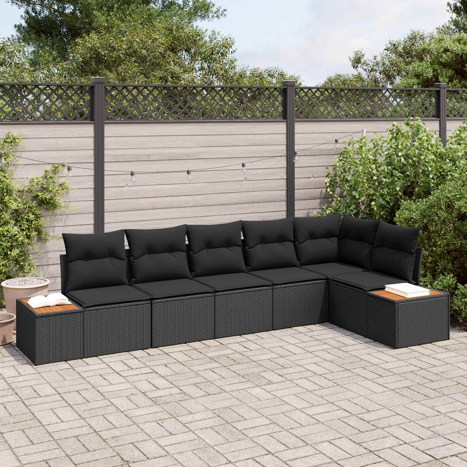 vidaXL Gartensofa-set mit Kissen mit Speicher 6 pcs Schwarz Polyrattan
