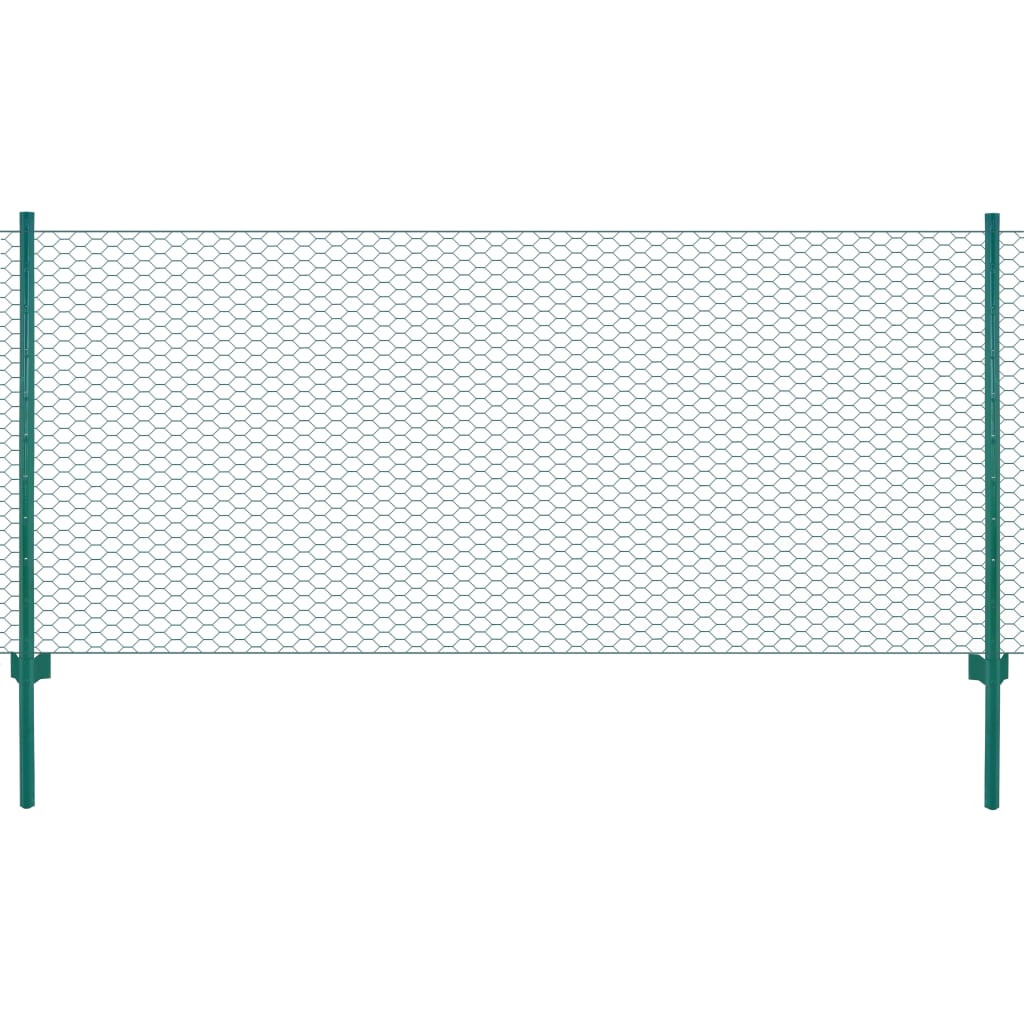 vidaXL Maschendrahtzaun mit Pfosten Stahl 25 x 0,5 m Grün
