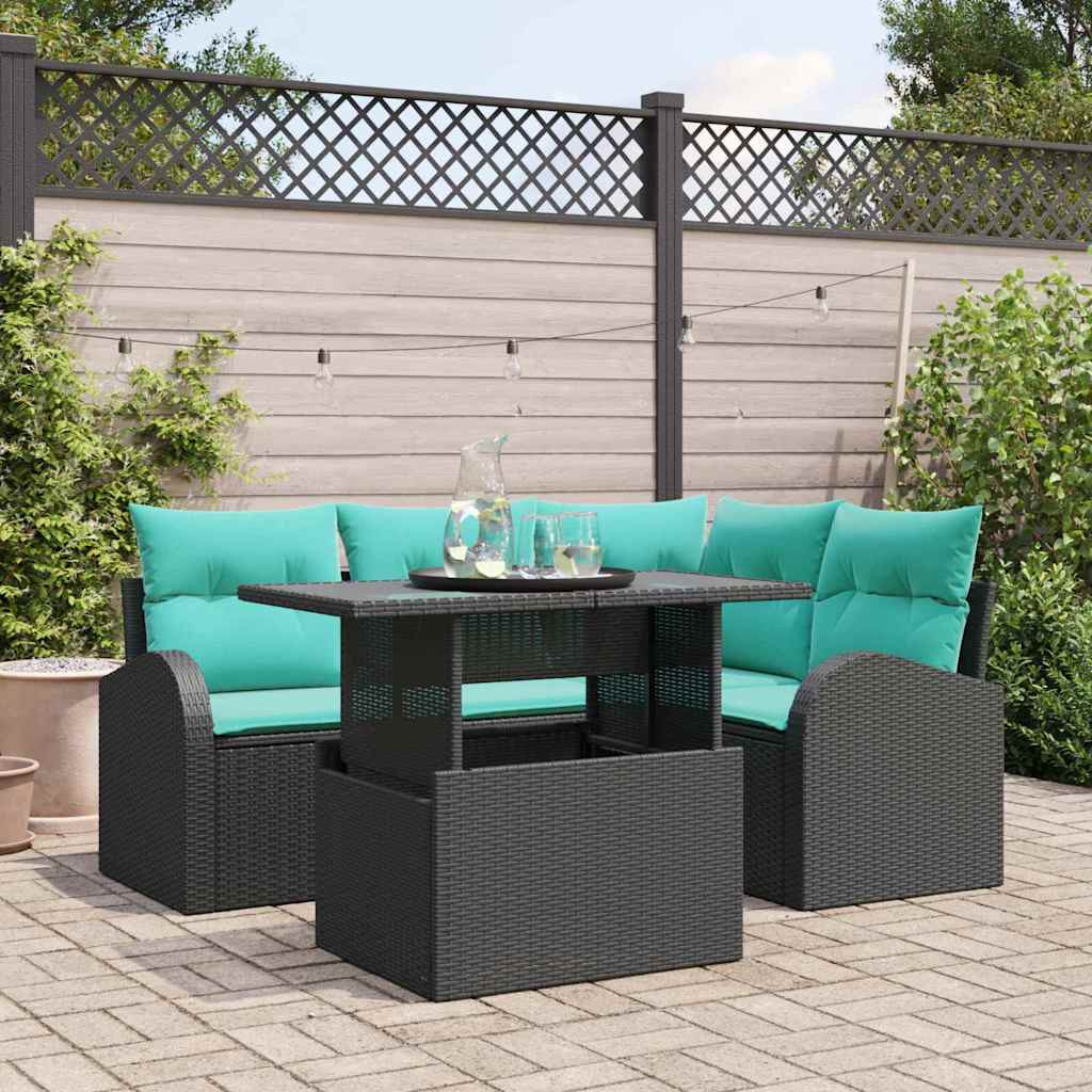 vidaXL Gartensofa-set mit Kissen mit Kissen 5 pcs Schwarz Poly Rattan