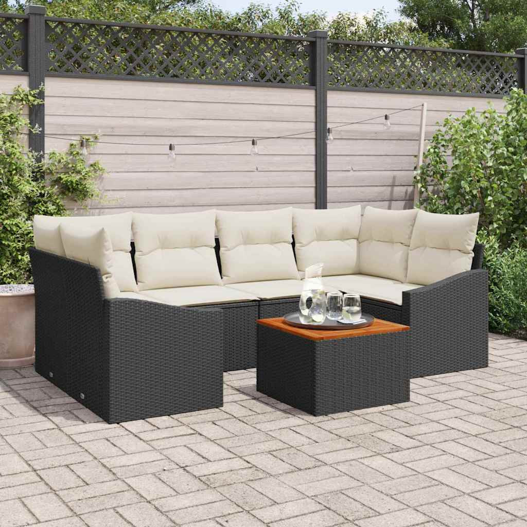 vidaXL Gartensofa-set mit Speicher 7 pcs Schwarz und Creme Poly-Rattan