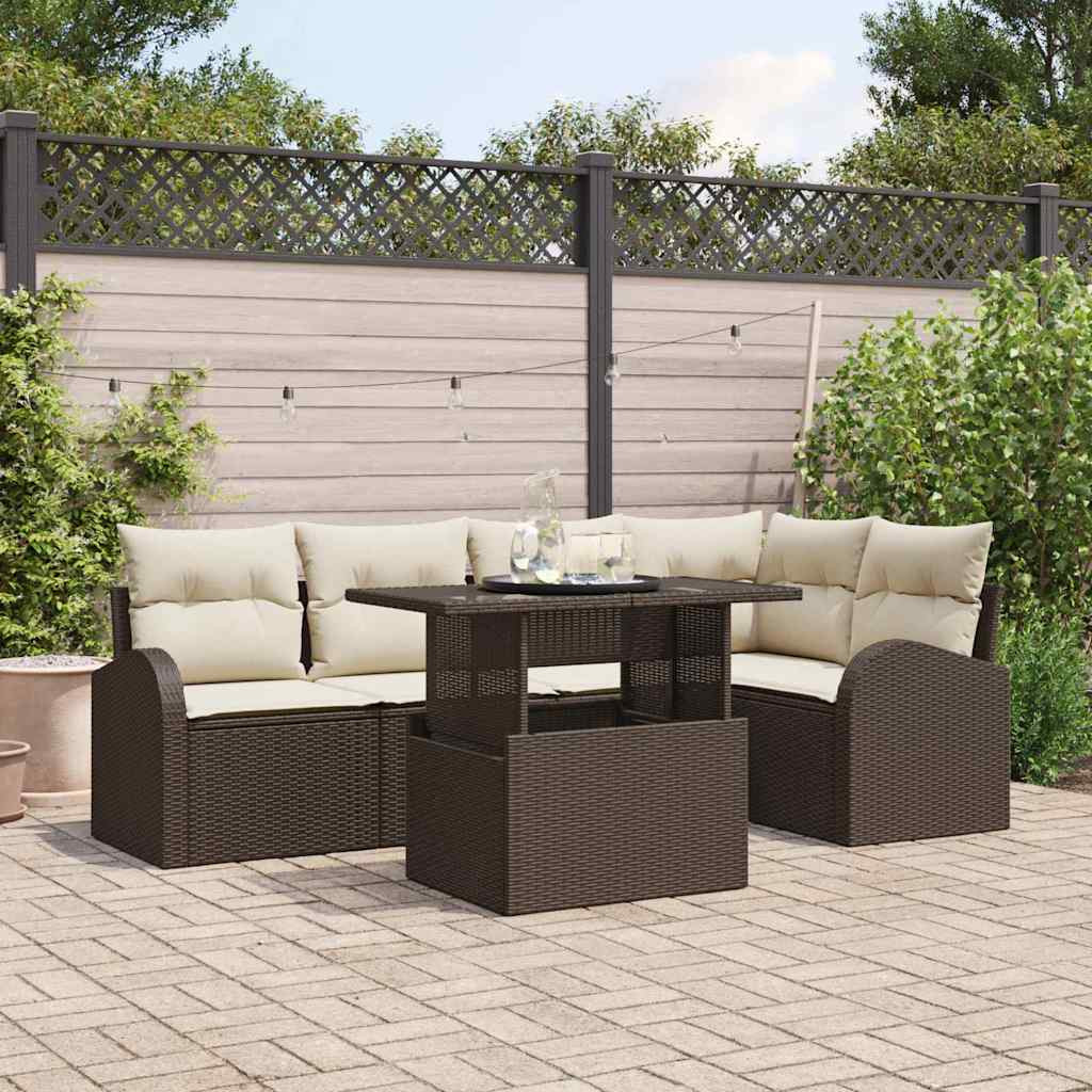 vidaXL Gartensofa-set mit Kissen mit Speicher 6 pcs Braun Poly Rattan