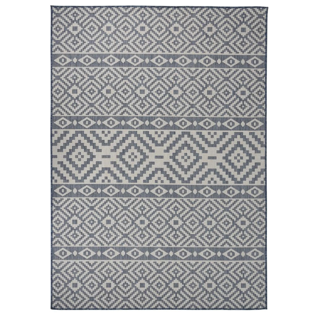 vidaXL Outdoor-Teppich Flachgewebe 120x170 cm Blau Gestreift