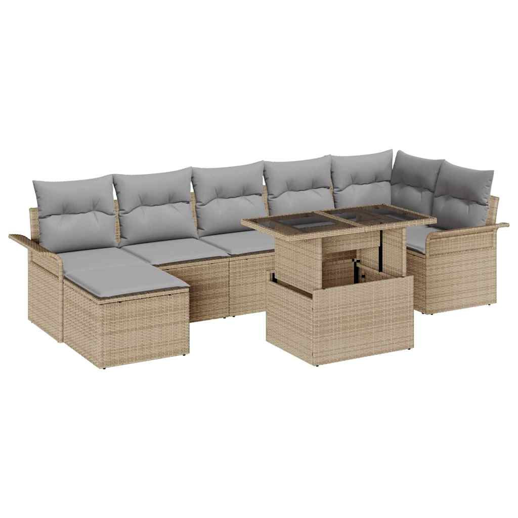 vidaXL Garten-Sofa-Set mit Kissen mit Speicher 8 pcs Beige Poly Rattan