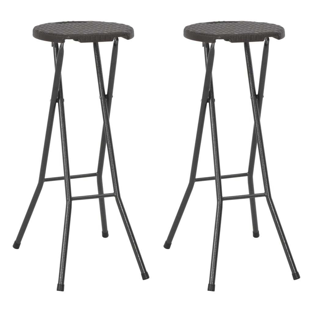 vidaXL Klappbare Barhocker 2 Stk. HDPE und Stahl Braun Rattanoptik