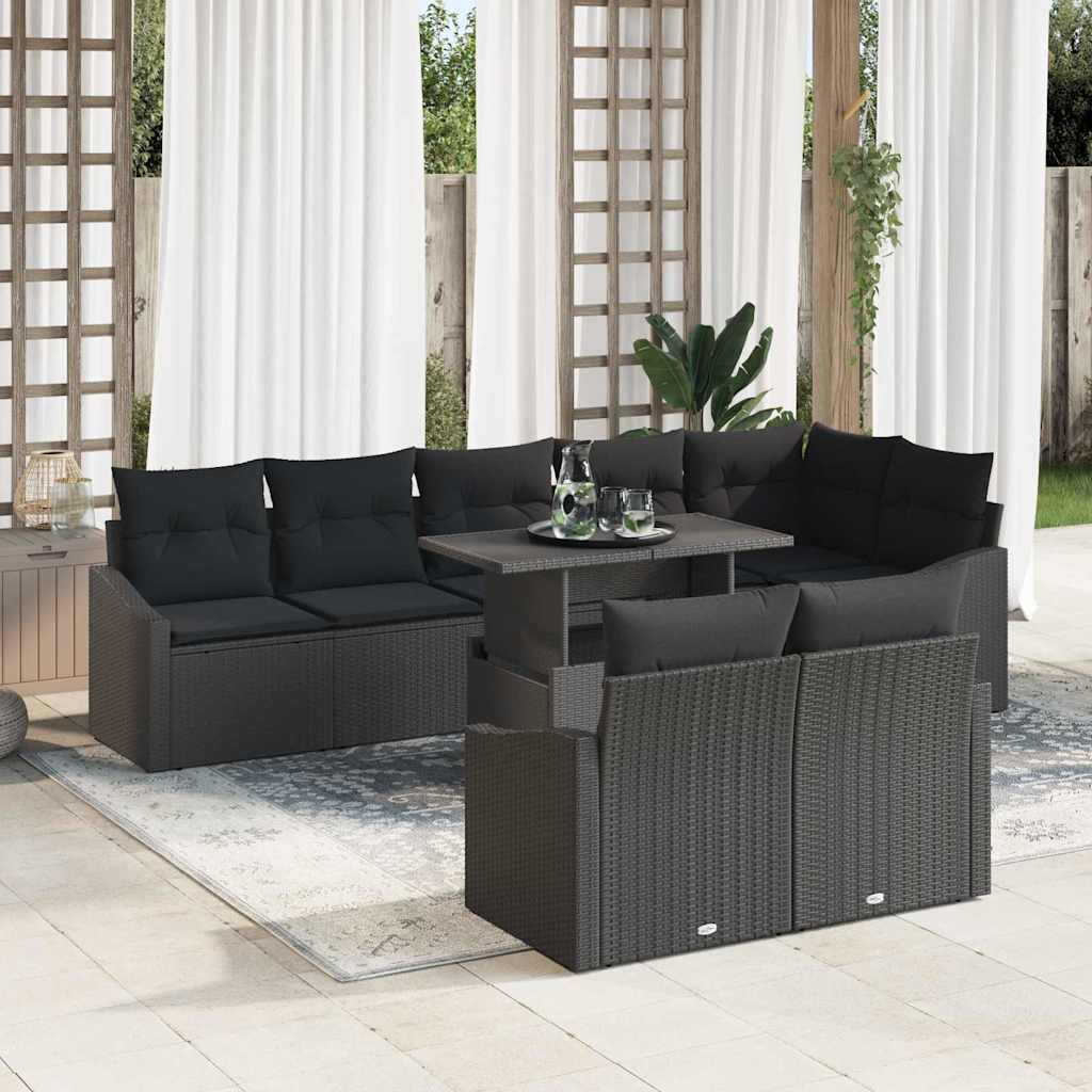 vidaXL Garten-Sofa-Set mit Kissen mit Speicher 9 pcs Schwarz