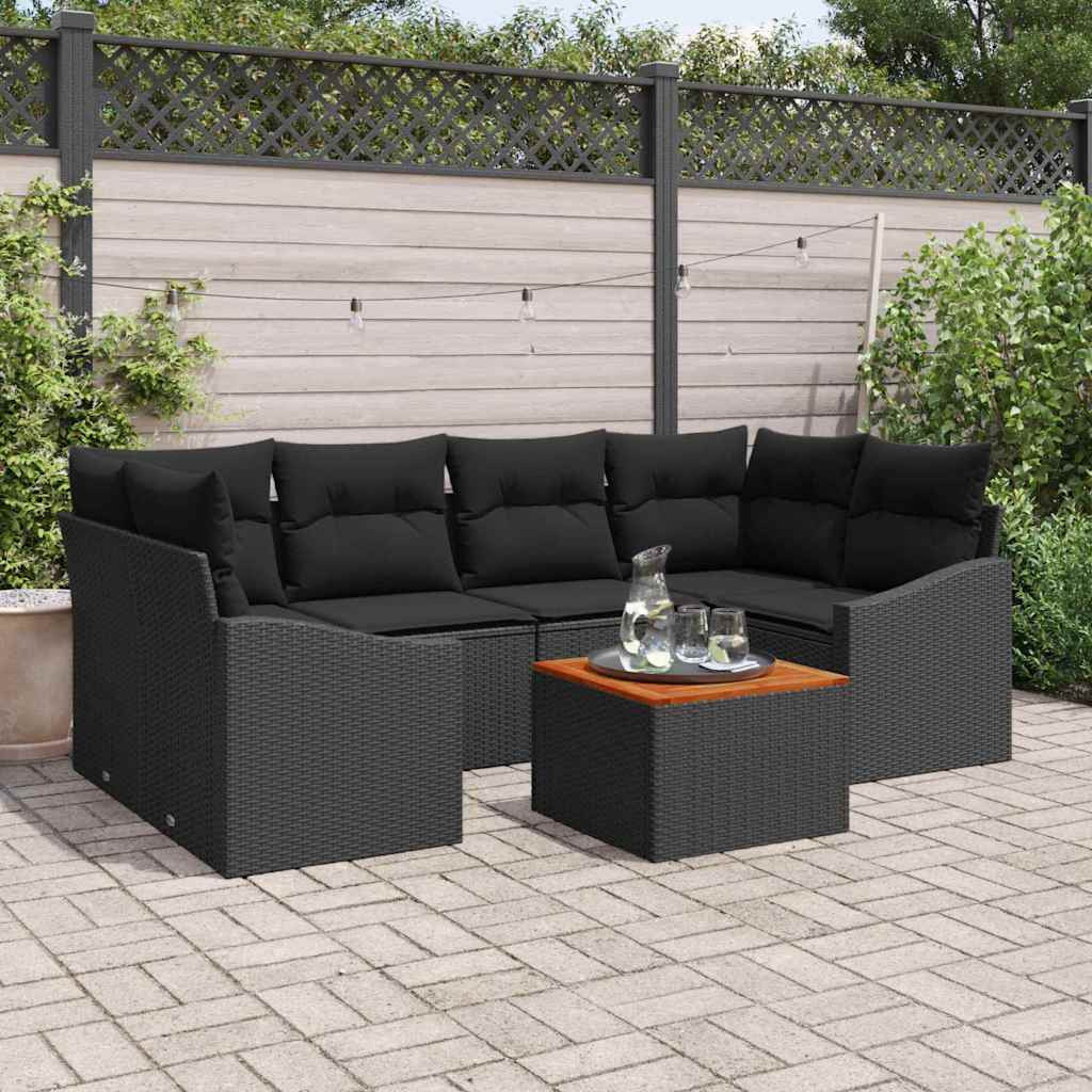 vidaXL Gartensofa-set mit Speicher 7 pcs Schwarz Poly-Rattan